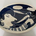 Singing and Listening platter painted pottery emily sabino maine