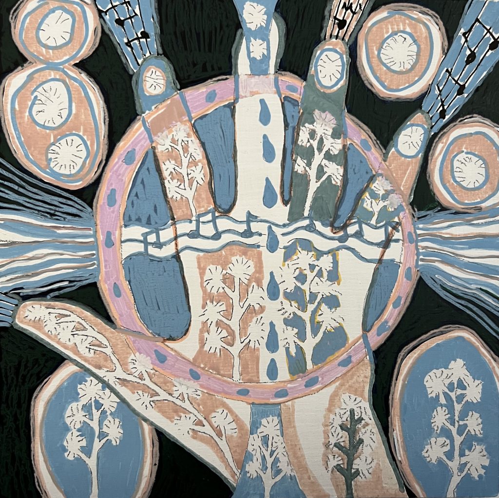 Seed Hand 2. Acrylic on Board. Emily Sabino Maine Painter
