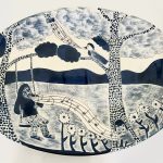 Singing on Branch and Swing 19" Platter Pottery Painter Emily Sabino