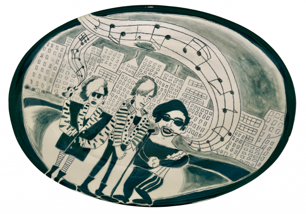 80s Band in the City Painted Pottery Platter Emily Sabino