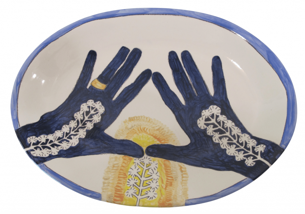 Blue Planting Hands Painted Platter