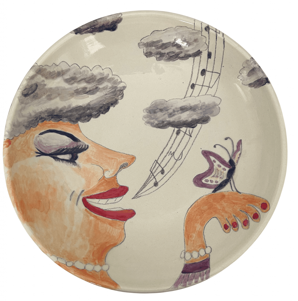 Opera Lady with Cloud Hair and Purple Butterfly