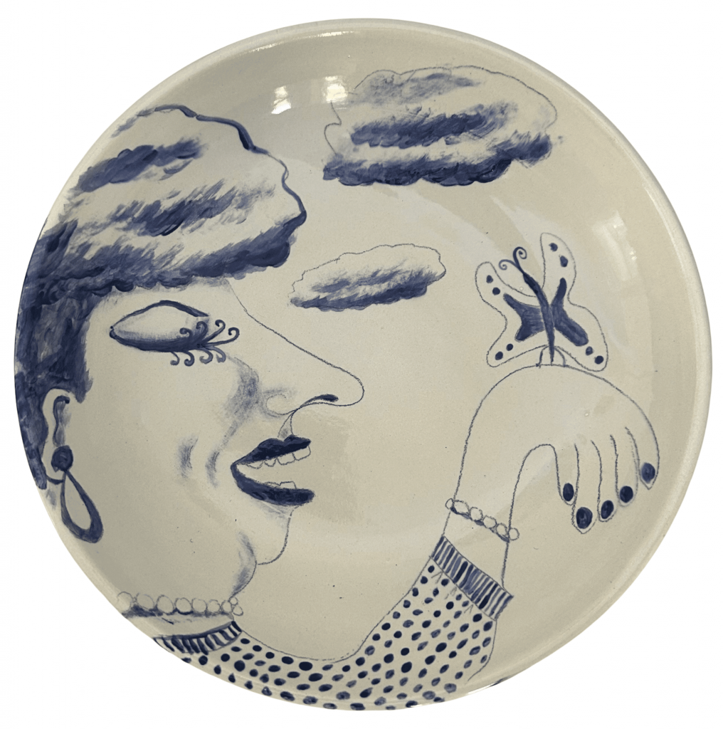 Opera Lady with Butterfly 2 Bowl Painted Pottery Emily Sabino
