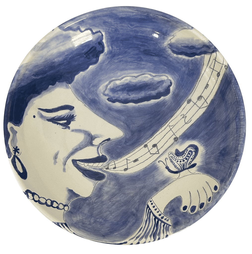 Opera Lady with Butterfly. Painted Pottery. Emily Sabino